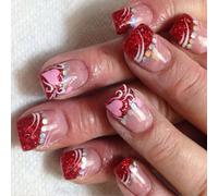Designs brillants en forme de cœur d'amour à presser - Faux ongles courts carrés - Pour la Saint-Valentin romantique - Manucure - Décorations d'ongles