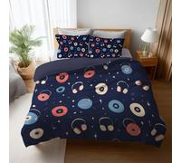 Designs Variés et Élégants Parure de lit 240 x 260 cm Dessin Animé Disque Vinyle Écouteurs Anti-boulochage Housse de couette avec Fermeture Éclair pour Chambre décoration Bleu minuit 2 Taies