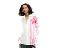 Desigual - Chemise à Manches Longues Boutonnée en Coton à Fleurs - Femme - Blouses et Chemises - Blanc - Taille: 38 FR