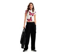 Desigual T- Shirt à Manches Courtes en Tricot pour Femme, Blanc, Taille