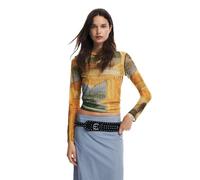 Desigual T- Shirt à Manches Longues en Tricot pour Femme, Jaune