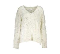 Desigual, Femme, Pulls, Blanc, Taille: 42 FR Pull Chic Col en V Contrasté avec Détail Logo