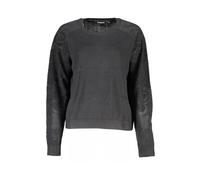 Desigual, Femme, Pulls, Noir, Taille: 36 FR Pull en Coton Noir, Col Rond, Détails Contrastés