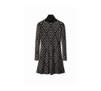 Desigual - Mini-robe col roulé en maille géométrique - Femme - Robes - Noir - Taille: 36 FR