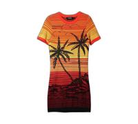 Desigual - Palm Tree Knit Dress Sunset Style - Femme - Robes - Rouge - Taille: 36 FR