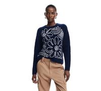 Desigual Pull épais en Tricot Plat pour Femme Sweat-Shirt, Bleu, XL
