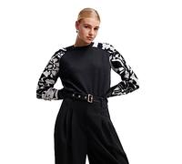 Desigual Pull Floral combiné pour Femme, Noir, Taille XL