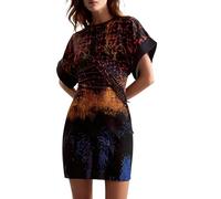 Desigual Robe à Manches Courtes de la Collection pour Femme, Tons Gris, Taille M