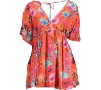 Desigual Robe courte 22SWMW18_ROSSO_7010 - Robe d'été florale avec décolleté en V et cordon de serrage en orange éclatant : Taille - XL Taille : XL