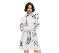 Desigual Robe en Tricot à Manches Longues pour Femme, Blanc, XL