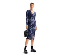 Desigual Robe en Tricot Plat à Manches Longues pour Femme, Bleu, Taille