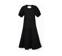 Desigual - Robe mi-longue à manches bouffantes et dos nu - Femme - Robes - Noir - Taille: 36 FR