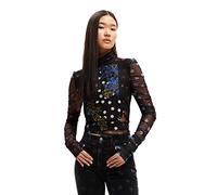 Desigual T- Shirt à Manches Longues, Noir, Taille L Femme