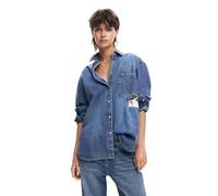 Desigual T- Shirt tissé à Manches Longues pour Femme Blouse, Bleu, XL