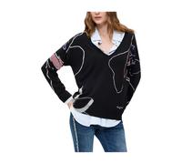 Desigual - Tricot col en V - Femme - Pulls - Noir - Taille: 40 FR