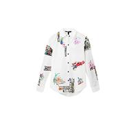 Desigual Woman Woven Shirt Long Sleeve Blouse, Blanc, Taille L Femmes