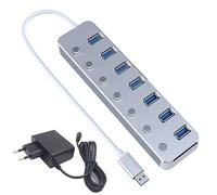 Desikixudy Bloc d'alimentation USB 3.0, 7 ports, hub répartiteur en alliage d'aluminium, interrupteur multi-extendeur USB, kit de hub de câble de 1,2 m, hub USB 3.0, prise européenne A
