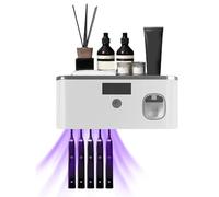 Désinfectant UV pour Brosse à Dents, Distributeur de Dentifrice Automatique, Support de Brosse à Dents Mural, Recharge Solaire ou USB, Support de Brosse à Dents avec 5 Fentes pour Brosse, Noir Gris