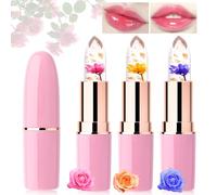Desing Wish 3 Pièces Fleurs Rouge a Levre Lot Magique Change Couleur Transparent Jelly Lipstick Rouge Levre Mat Longue Tenue Baume a Levre Teinté Brillant à Lèvres Rose Maquillage Femme Filles Cadeau