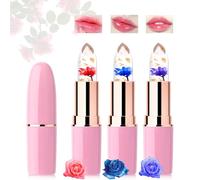 Desing Wish 3 Pièces Fleurs Rouge a Levre Lot Magique Change Couleur Transparent Jelly Lipstick Rouge Levre Mat Longue Tenue Baume a Levre Teinté Brillant à Lèvres Rose Maquillage Femme Filles Cadeau