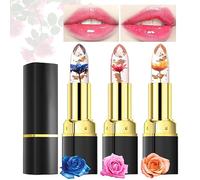 Desing Wish 3 Pièces Lot Rouge a Levre Magique Change Couleur Fleurs Transparent Jelly Lipstick Rouge Levre Mat Longue Tenue Baume a Levre Teinté Brillant à Lèvres Rose Maquillage Cadeau Femme Filles