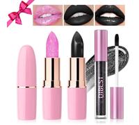 Desing Wish 3 Pièces Lot Rouge a Levre Pailleté Noir Longue Tenue Rouge a Levre Rose Sans Transfert Rouges à Lèvres Brillant à Lèvres Rouge Lip Gloss Lipstick Kit Halloween Maquillage Femme Cadeau