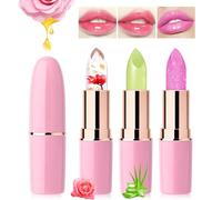 Desing Wish 3 Pièces Pailleté Rouge a Levre Fleurs Aloe Vera Rose Lot Magique Change Couleur Jelly Lipstick Rouge Levre Mat Longue Tenue Baume a Levre Teinté Brillant à Lèvres Maquillage Femme Cadeau