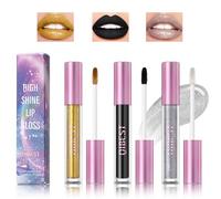 Desing Wish 3 Pièces Rouge a Levre Pailleté Noir Blanc Longue Tenue Rouge a Levre Lot Rose Sans Transfert Rouges à Lèvres Brillant à Lèvres Rouge Lip Gloss Lipstick Maquillage Femme Cadeau Halloween
