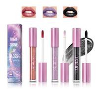 Desing Wish 3 Pièces Rouge a Levre Pailleté Noir Blanc Longue Tenue Rouge a Levre Lot Rose Sans Transfert Rouges à Lèvres Brillant à Lèvres Rouge Lip Gloss Lipstick Maquillage Femme Cadeau Halloween