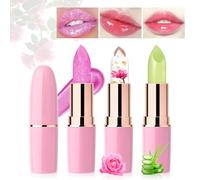 Desing Wish 3 Pièces Rouge a Levre Rose Pailleté Fleurs Aloe Vera Lot Magique Change Couleur Jelly Lipstick Rouge Levre Mat Longue Tenue Baume a Levre Teinté Brillant à Lèvres Maquillage Femme Cadeau
