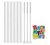 Desing Wish 6 Pièces Paille Plastique Reutilisable Pailles de Rechange Compatible avec Hydro Flask, Stanley IceFlow 20oz 30oz 40oz avec 3 Goupillon Paille et 9 Alphabet Chiffres Autocollants sans BPA