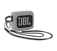Desing Wish Coque Étui Silicone pour Haut-Parleur Compatible avec Haut-Parleur Bluetooth Portable JBL GO3 étui de Transport Anti Rayures avec Cordon Silicone Mousqueton Rond Dragonne (Gris)