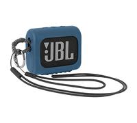 Desing Wish Coque Étui Silicone pour Haut-Parleur Compatible avec Haut-Parleur Bluetooth Portable JBL GO3 étui de Transport Anti Rayures avec Cordon Silicone Mousqueton Rond Dragonne (Bleu)