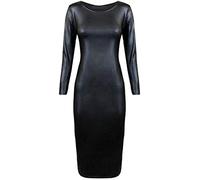 Desire Clothing Robe midi à manches longues en cuir effet mouillé pour femme - Noir - 44-46
