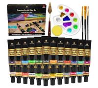 Desire Deluxe Kit De Peinture Acrylique - Peintures Acryliques À Base D’Eau Non Toxiques Pour Peinture Sur Citrouille, Tissu, Pierre, Céramique, Porcelaine - Fournitures Complètes Pinceaux Et Palette