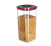 Desiumite Bocal hermétique en PET transparent avec couvercle rotatif pour collations, céréales, produits secs, aliments (2 000 ml, noir et rouge)