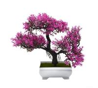 Desiumite Bonsaï artificiel dans un pot décoratif, 18 cm de hauteur, plante simulée en plastique pour la maison, le salon, le bureau, le jardin ou les accessoires de photographie, rose (prune)