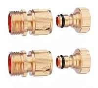 Desiumite Connecteurs rapides en laiton massif pour tuyau d'arrosage - Filetage GHT de 1,9 cm - Comprend 2 raccords mâles et 2 femelles avec rondelles supplémentaires