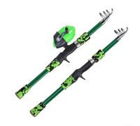 Desiumite Lot de 2 cannes à pêche télescopiques en FRP pour enfants de 1,65 m avec moulinet et leurre, accessoires pour enfants, canne portable et moulinet pour eau douce et eau salée (vert)