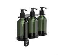 Desiumite Lot de 3 flacons distributeurs de savon manuels à fixation murale pour shampooing, gel douche, support en acier inoxydable pour salle de bain, cuisine, 300 ml, vert