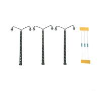Desiumite Lot de 3 lampes de mât en treillis à DEL pour gabarit de chemin de fer TT, accessoires d'éclairage miniatures en métal pour train à l'échelle HO, configuration de paysage, lumières basse