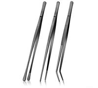 Desiumite Lot de 3 pinces à barbecue noires de 25,4 cm en acier inoxydable 430 avec têtes coudées rondes pointues et poignée ergonomique antidérapante résistante à la chaleur