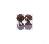 Desiumite Lot de 4 décorations de sapin de Noël en velours à suspendre faites à la main avec pompons pour fête de famille Diamètre 8 cm Marron