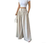 Desiumite Pantalon Vacances Plage Yoga Coupe Ample Femmes | Taille haute ajustée, fermeture boutons décoratifs, poches pratiques, coupe wide leg, style décontracté
