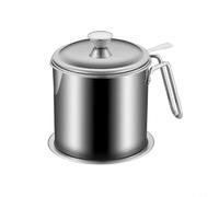 Desiumite Pot de filtre à huile en acier inoxydable avec filtre à maille fine et couvercle pour une utilisation en cuisine, carafe filtrante à huile de 1,8 l pour filtrer, stocker et verser (poignée