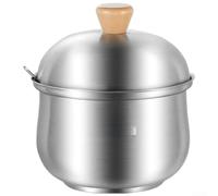 Desiumite Récipient à assaisonnement en acier 316L avec couvercle en bois et poignée en bois MSG, piment, flocons de poulet, essences de poulet (250 ml)