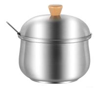 Desiumite Récipient à assaisonnement en acier 316L avec couvercle en bois et poignée en bois, pour sel et poivre, MSG, piment, flocons de poulet, essences de poulet (400 ml)
