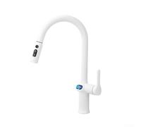 Desiumite Robinet mélangeur de cuisine polyvalent à double affichage numérique LED avec indicateur rotatif à 360 ° bec extractible 5060 cm tuyau trois pulvérisations pour modes (blanc)