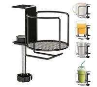 Desk Cup Holder - 2-in-1 Table Cup Holder, Spill Proof Desktop Water Cups Organizer | Rotating Drinks Mount with Headphone Hanger | Adjustable Universal Rack for Mug, Tumbler & Bottle