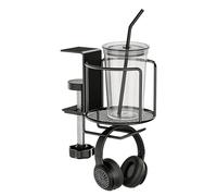 Desk Cup Holder Clamp | Rotating Drinks Organizer with Headphone Hanger for Tabletop | Tabletop Cup Holder - for Mug Tumbler Bottle Home Office Bedroom Kitchen Classroom Dormitory